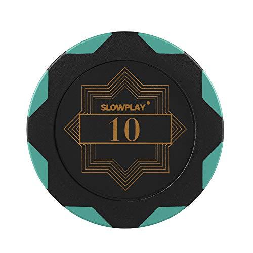 Fiches Da Poker In Argilla SLOWPLAY - Set Da 50 Pezzi Da 14g | Con Valore Per Texas Holdem - Foto 9