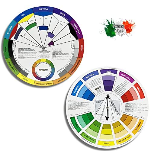 ONE+PLUS, 2 pezzi, ruota dei colori, color wheel, giradischi del cerchio  dei colori italiano, ruota dei colori tascabile, per pittura, design e  trucco (italiana)