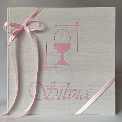 Album Foto Prima Comunione Ecopelle Bianca - Cornice Argento 13x18 Cm, 30 Pagine, Made In Italy