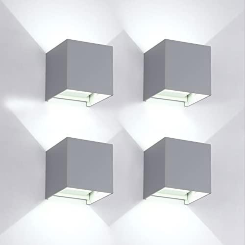 4 Pezzi Applique da Parete Esterno/Interno LED Cubo Lampada da Parete  Moderne Bianco 12W 4000K Luce Naturale IP65 Impermeabile Applique Esterni  Muro