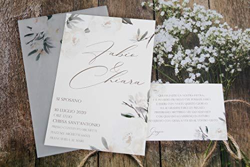 Partecipazioni matrimonio fiori avorio vellum - inviti nozze con carta  traslucida fiori avorio 10 pezzi