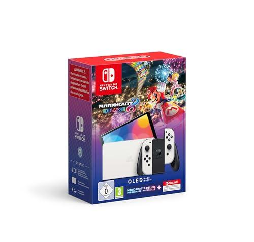 Console Nintendo Switch OLED (bianco) con gioco Mario Kart 8 Deluxe preinstallato e abbonamento 12 mesi a Nintendo Switch Online Console Nintendo Switch OLED (bianco) con gioco Mario Kart 8 Deluxe preinstallato e abbonamento 12 mesi a Nintendo Switch Online