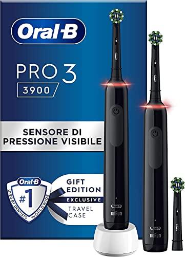 Oral-B Spazzolino Elettrico Ricaricabile Pro 3 3900, Sensore di Pressione  Luminoso, Batteria a Lunga Durata, 3 Testine, 2 Spazzolini Elettrici, Nero,  Idea Regalo : : Salute e cura della persona